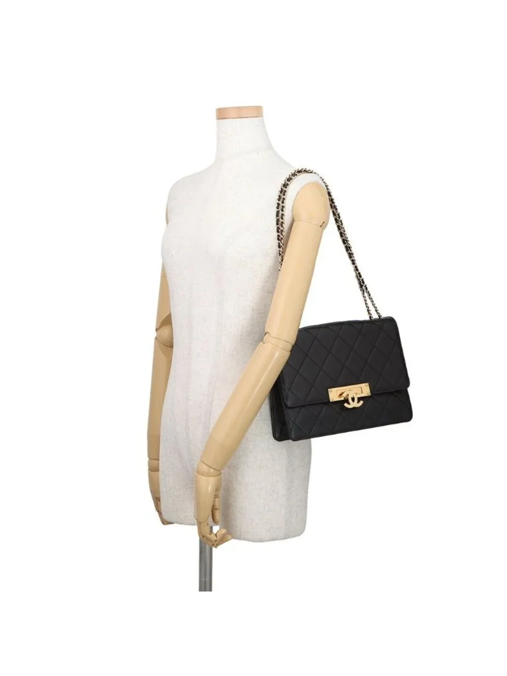 Chanel Chain Shoulder Bag Quilted CC Logo Coco Lock Double Black